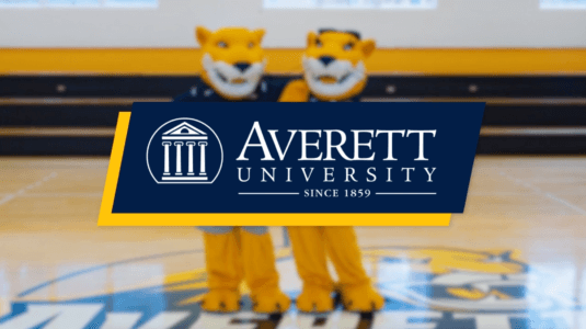 Averett_University_Logo_over_photo_of_mascots